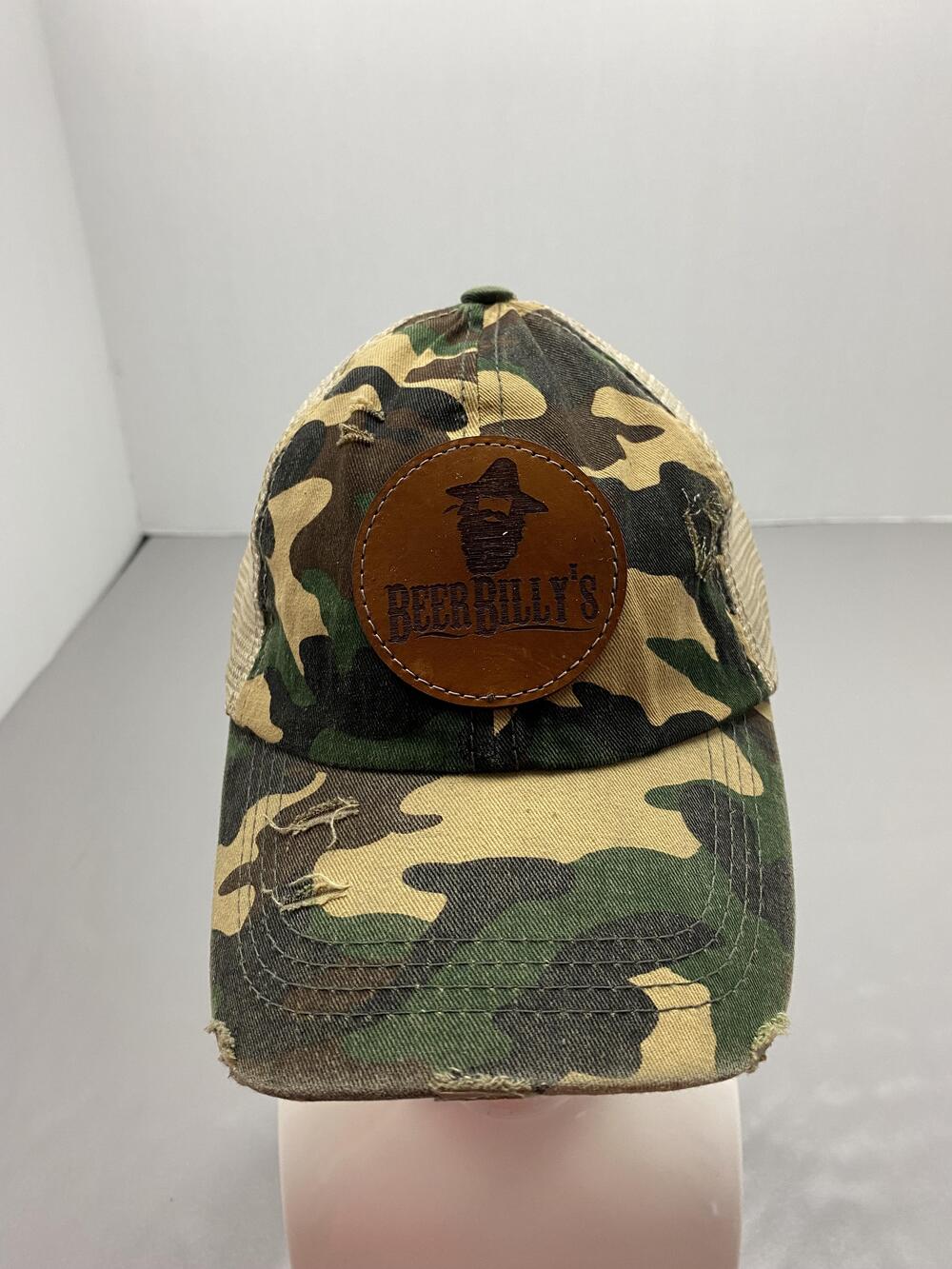 Hat Cap Strap Back Beer Billy's Green Camouflage Trucker Womens Adjustable